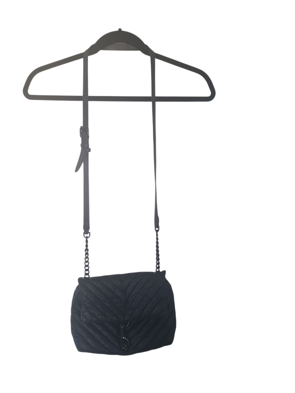 Rebecca Minkoff Edie Nylon Flap Shoulder Bag Black Chevron Quilted Crossbody